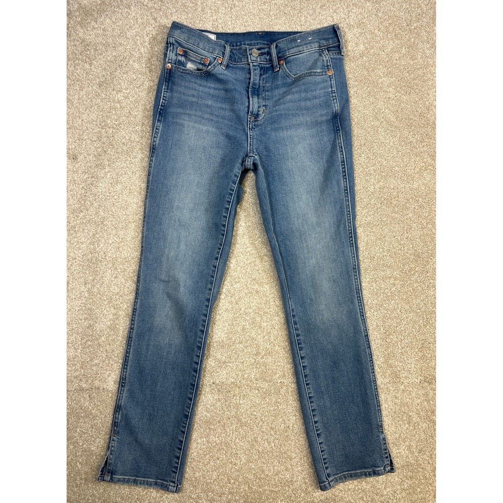 GAP  Slim Mid Rise Jeans Women's Size‎ 28 6L Long Blue Denim Split Hem